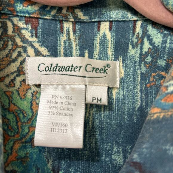 Coldwater Creek Women Medium Petite Blue Abstract Button Down Jacket Art to Wear - Picture 3 of 4